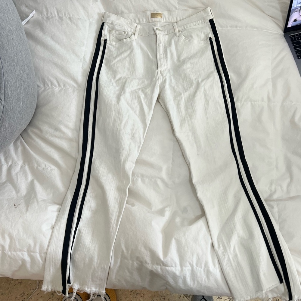 Mother jeans with navy stripe.